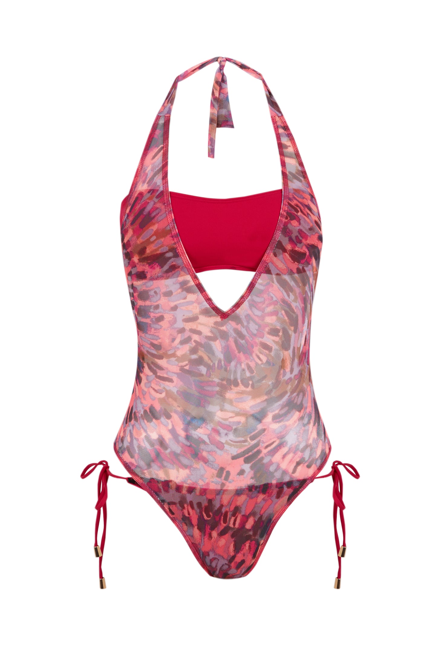 Fiore - Fuchsia 2-in-1 Swimsuit with Printed Mesh Bodysuit