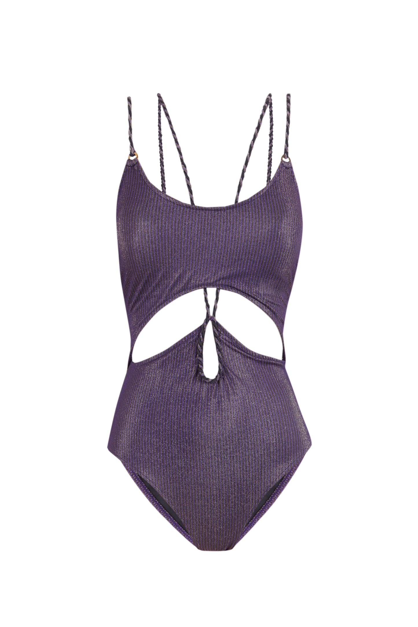 Splendore - Bright Violet Swimsuit with Boat Neckline and Braided Details