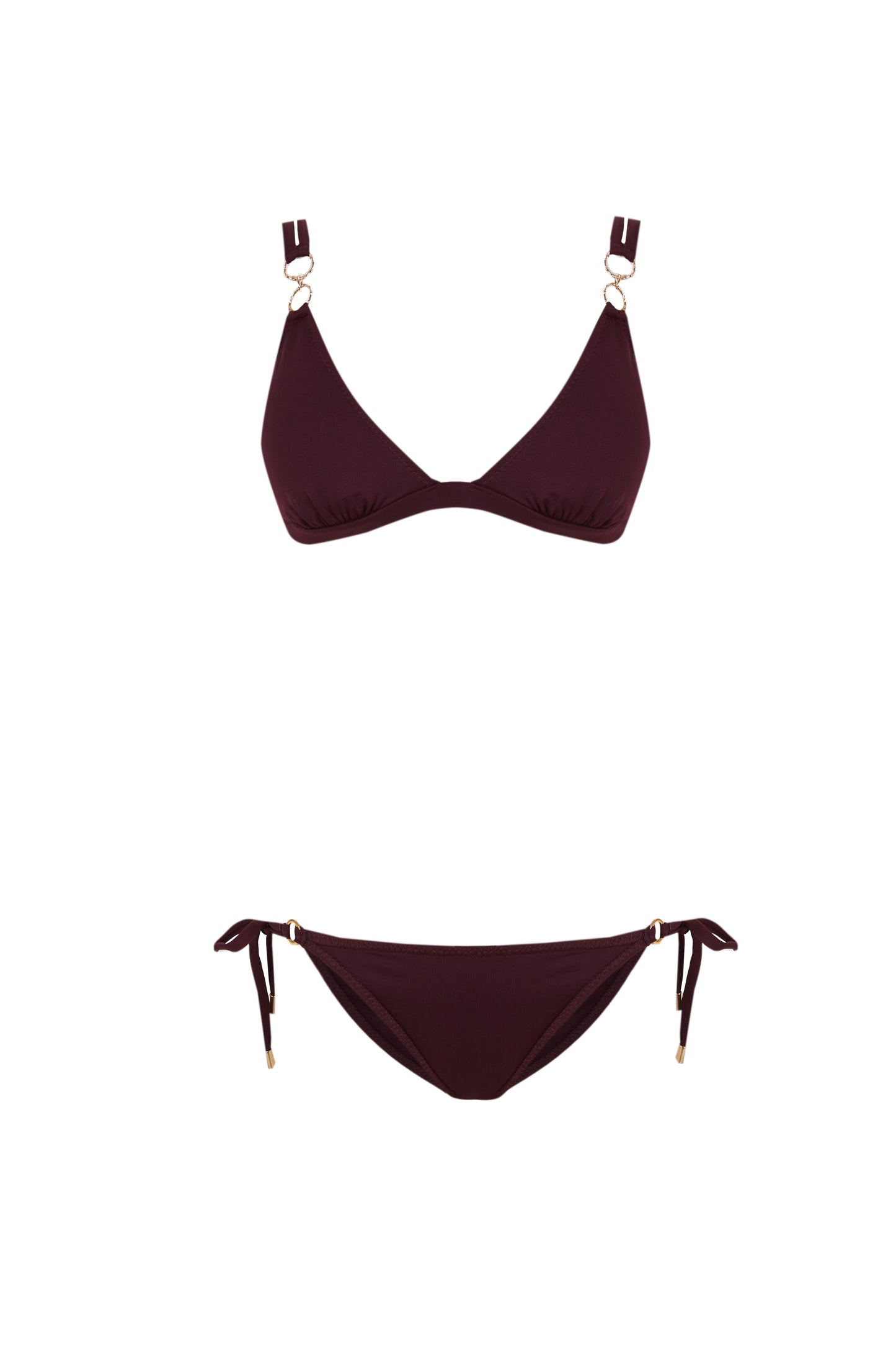 Sabbia - Wine Triangle Bikini with Ruching and Gold Rings