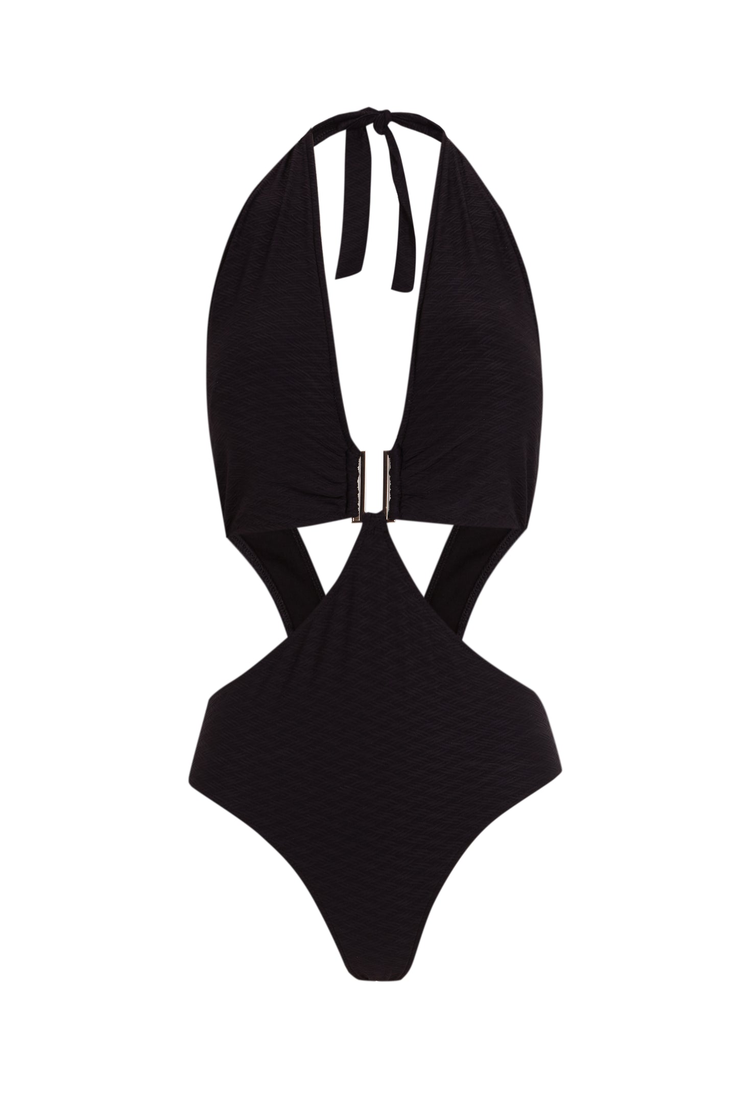 Trikini negro cuello halter con fornitura central y espalda descubierta