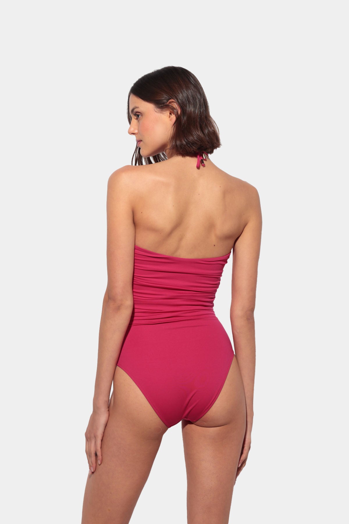 Amore - Fuchsia Swimsuit with Adjustable Ruching and Cut-Out Neckline
