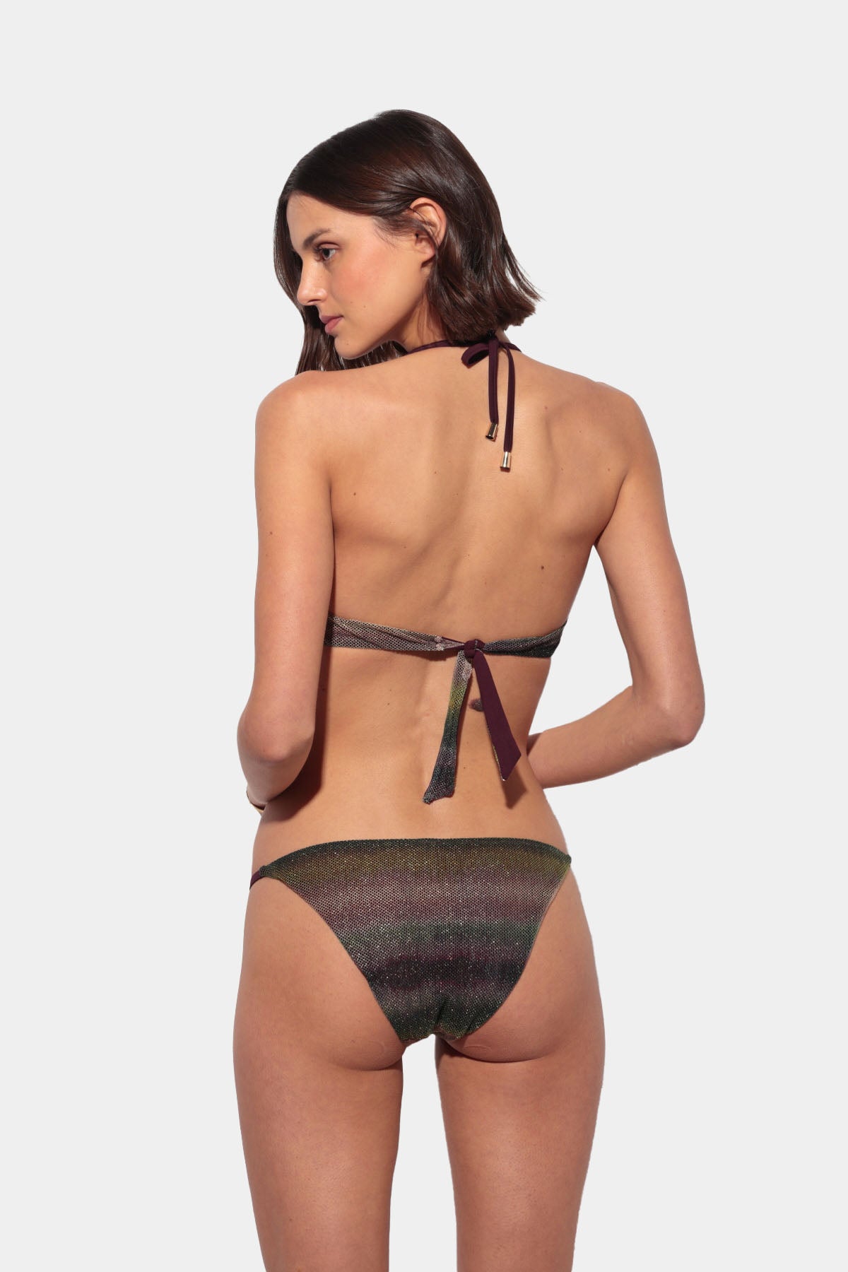Grazia - Reversible Wine-Colored Bikini with Twist Bandeau and Sparkling Net