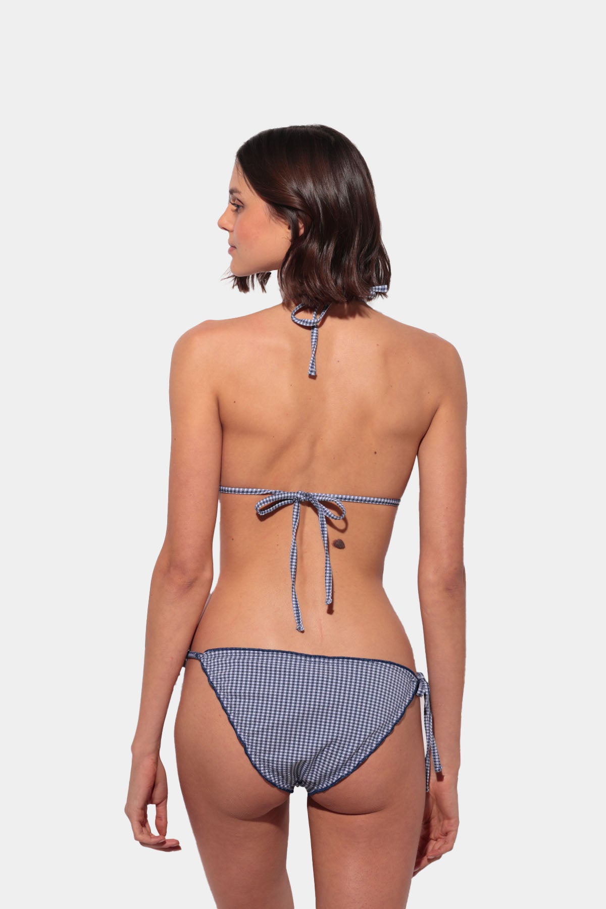 Blue and white gingham adjustable triangle bikini