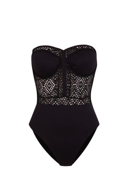 Bañador negro palabra de honor estilo lencero strapless