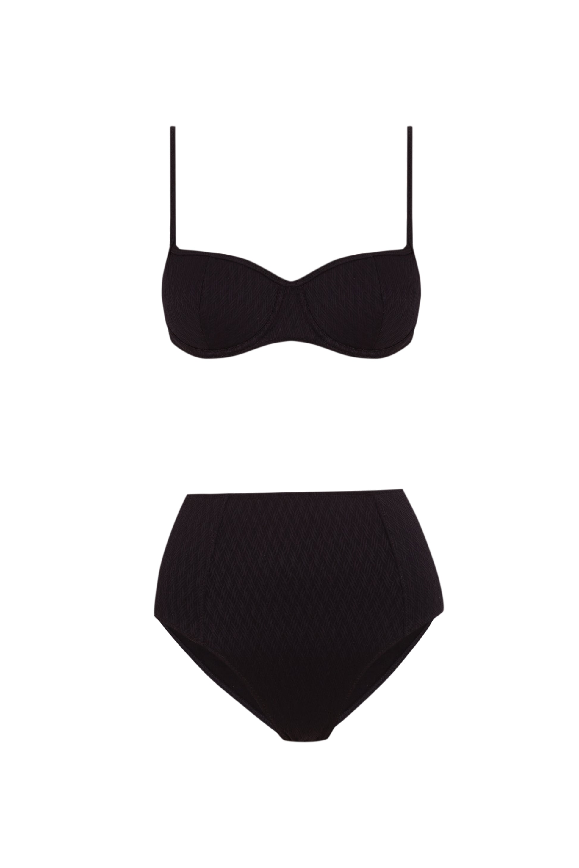 Bikini balconette negro con aro y braguita de cintura alta