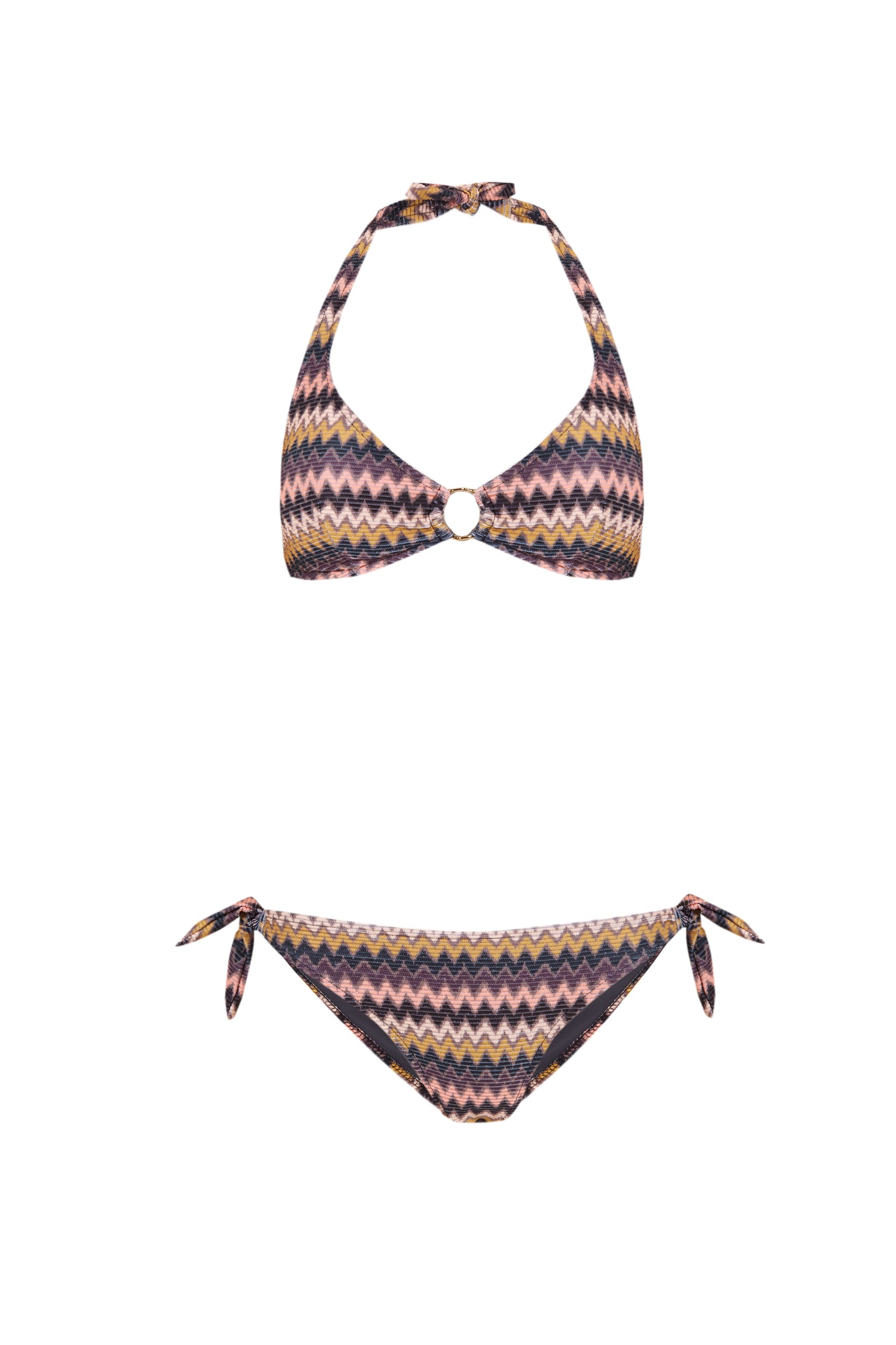 Serenità - Bikini Estampado Estilo Missoni con Cuello Halter y Anilla - Guillermina Baeza