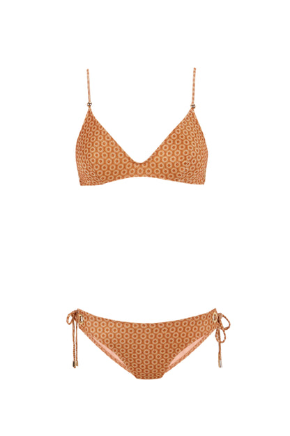 Aurora - Bikini Naranja Estampado con Escote Redondo - Guillermina Baeza