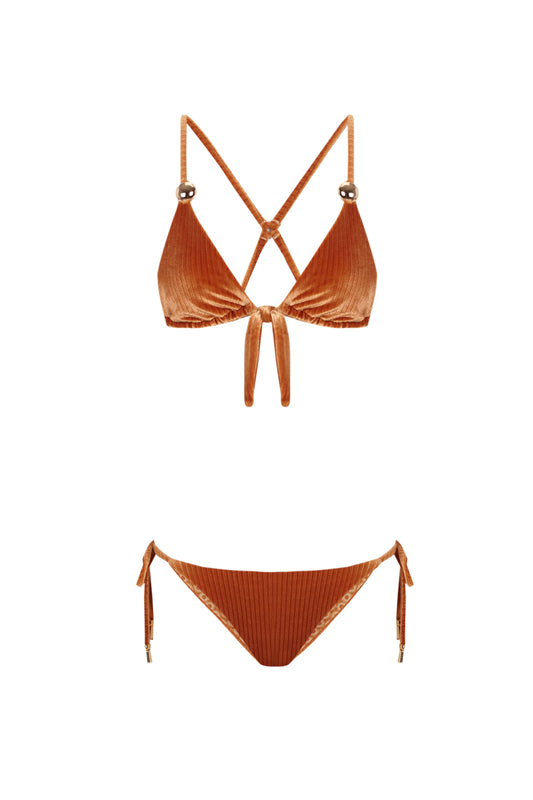 Sole - Bikini Naranja Reversible de Terciopelo y Estampado - Guillermina Baeza