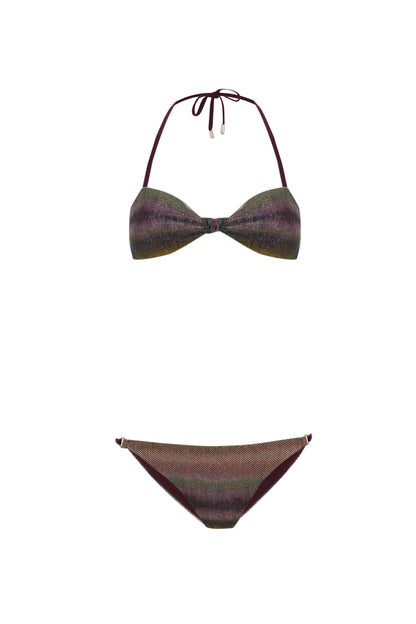 Grazia - Reversible Wine-Colored Bikini with Twist Bandeau and Sparkling Net