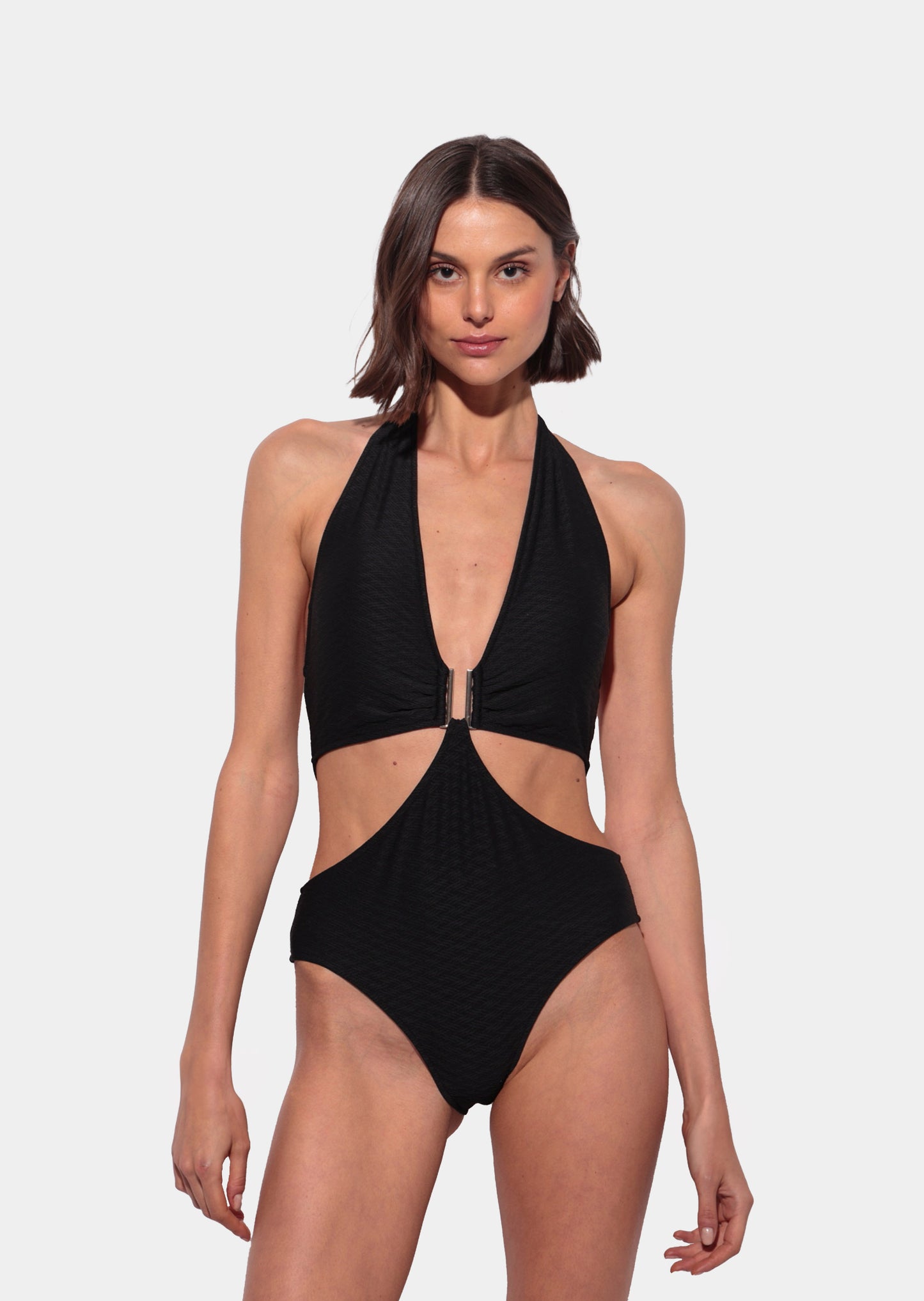 Spirito - Black Halter Neck Trikini with Central Fastening and Open Back