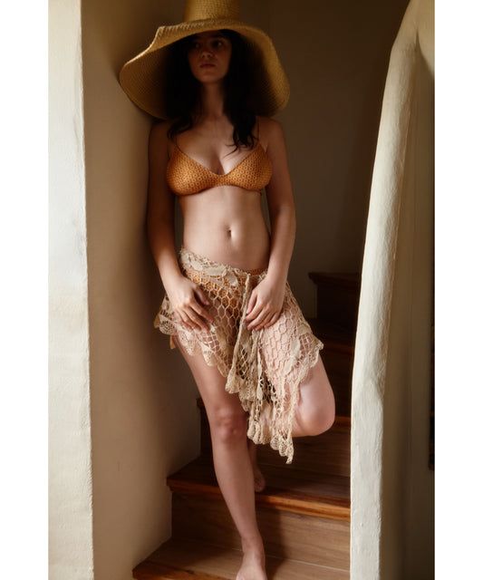 Aurora - Bikini Naranja Estampado con Escote Redondo