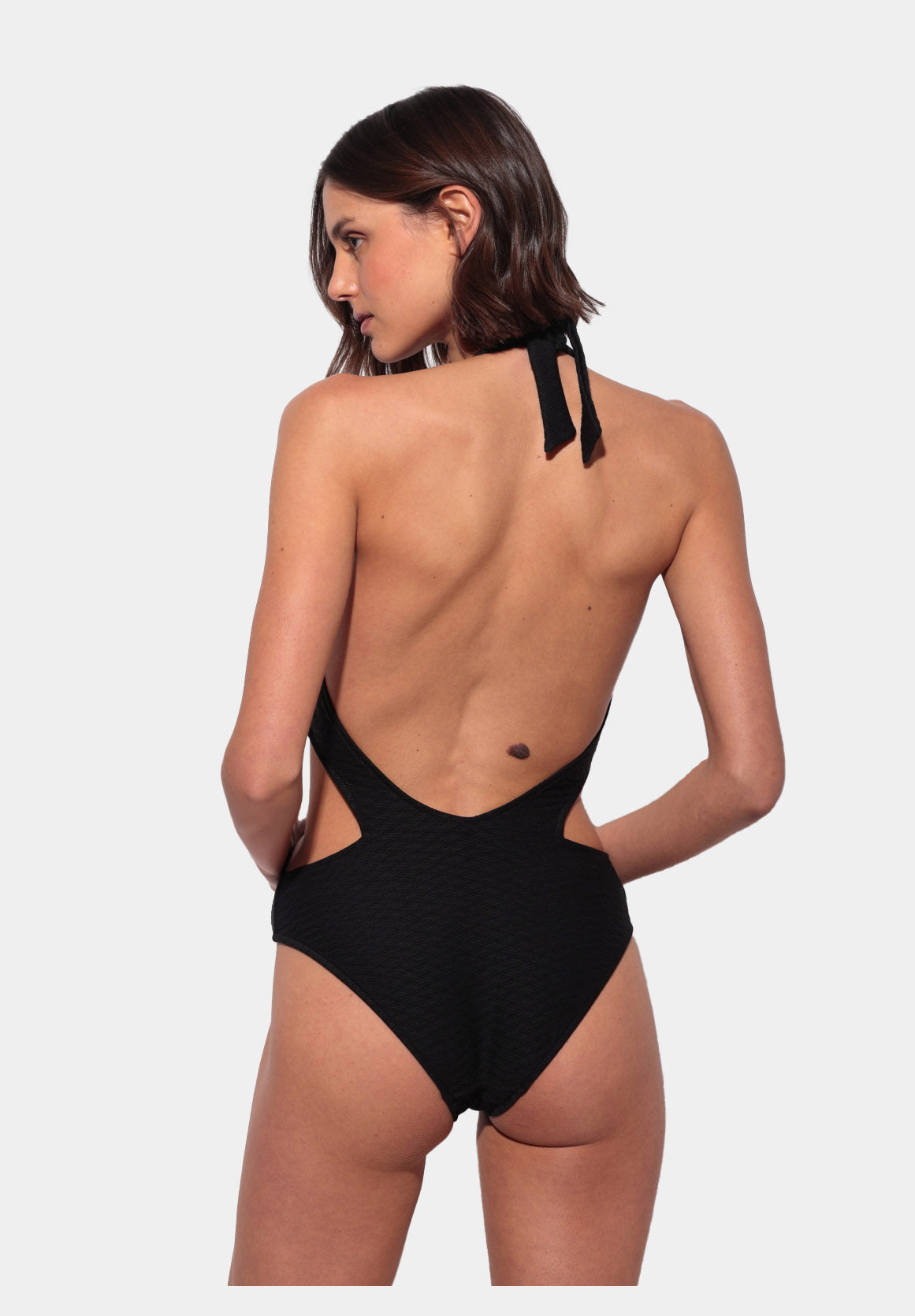 Spirito - Black Halter Neck Trikini with Central Fastening and Open Back