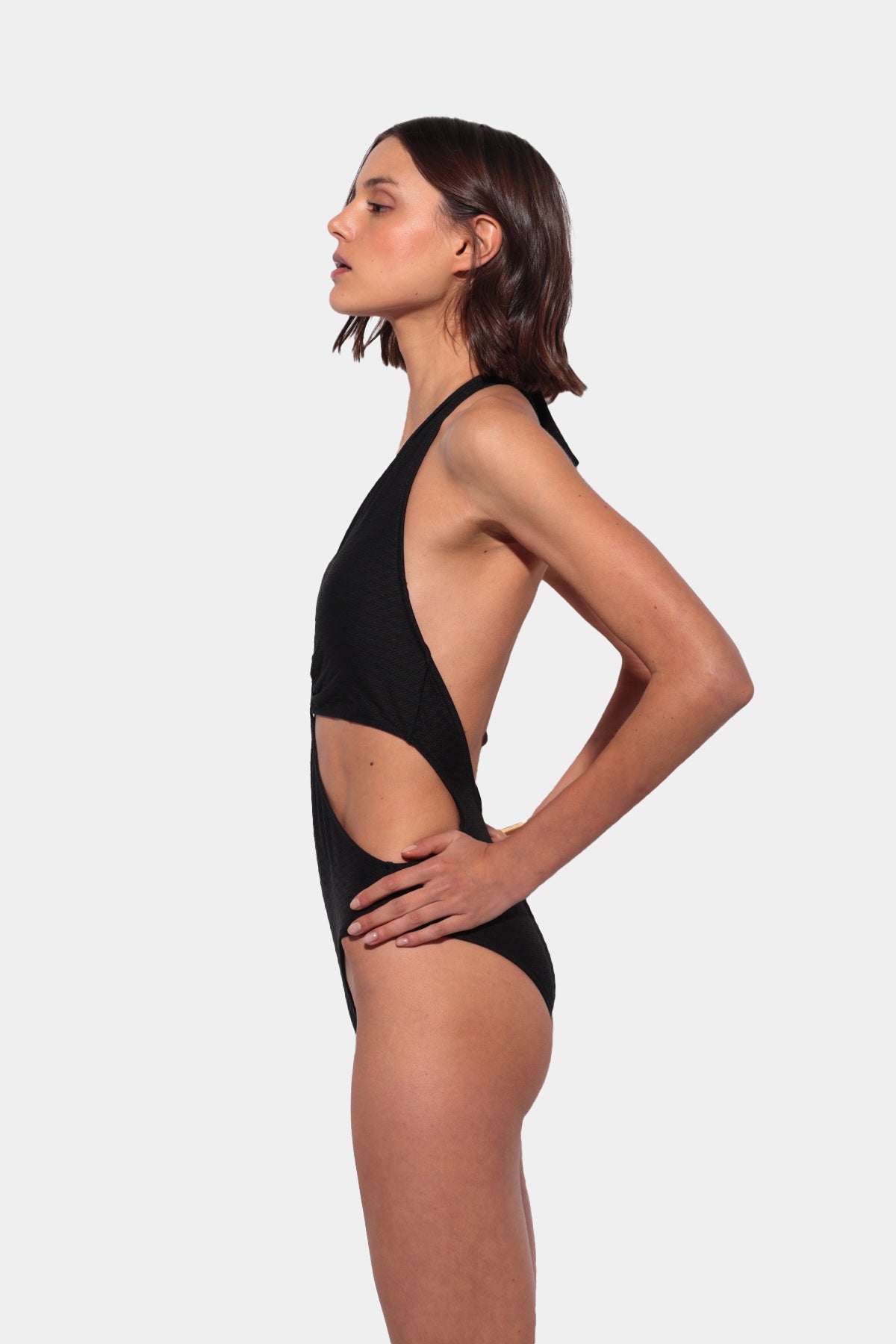 Spirito - Black Halter Neck Trikini with Central Fastening and Open Back