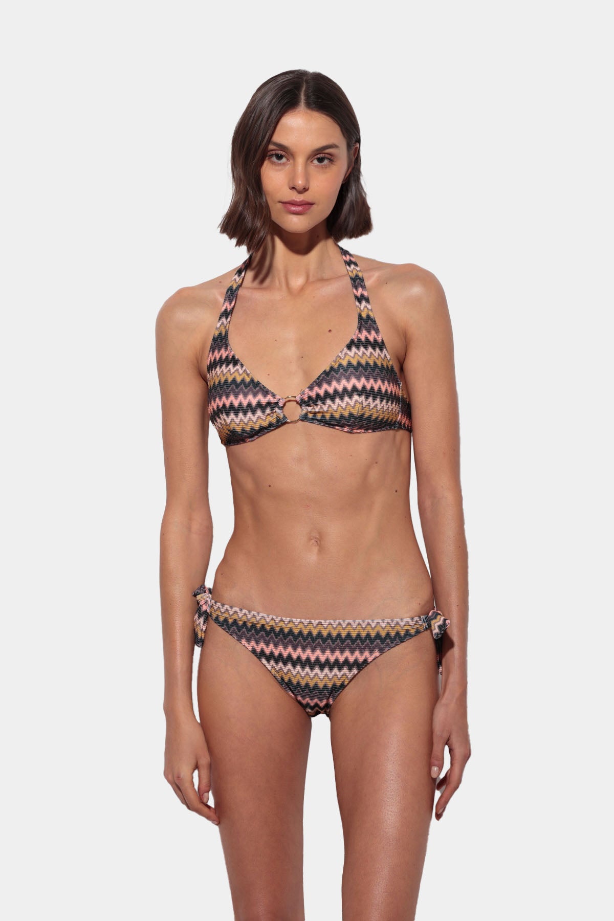 Serenità - Missoni Style Printed Bikini with Halter Neck and Ring