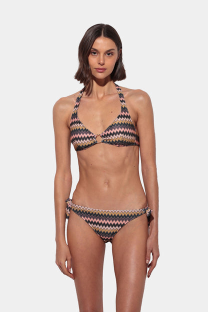 Serenità - Missoni Style Printed Bikini with Halter Neck and Ring