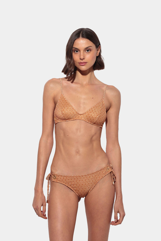 Aurora - Bikini Naranja Estampado con Escote Redondo