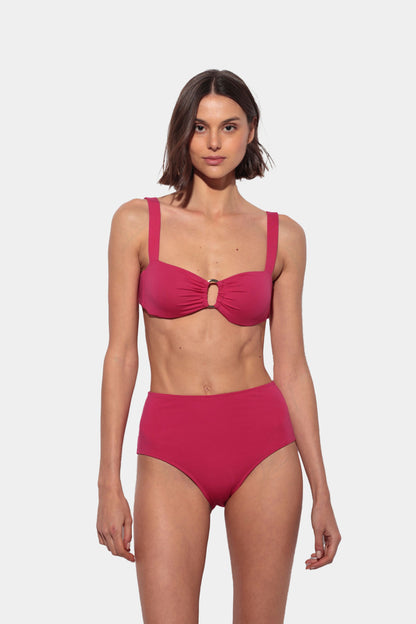 Passione - Fuchsia Bandeau Bikini with Gold Hardware and High-Waisted Panties
