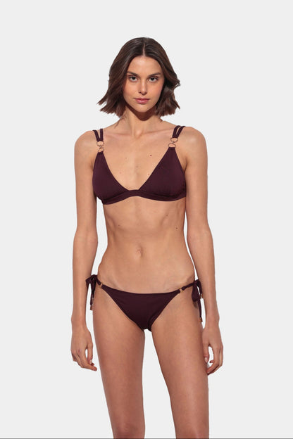 Sabbia - Wine Triangle Bikini with Ruching and Gold Rings