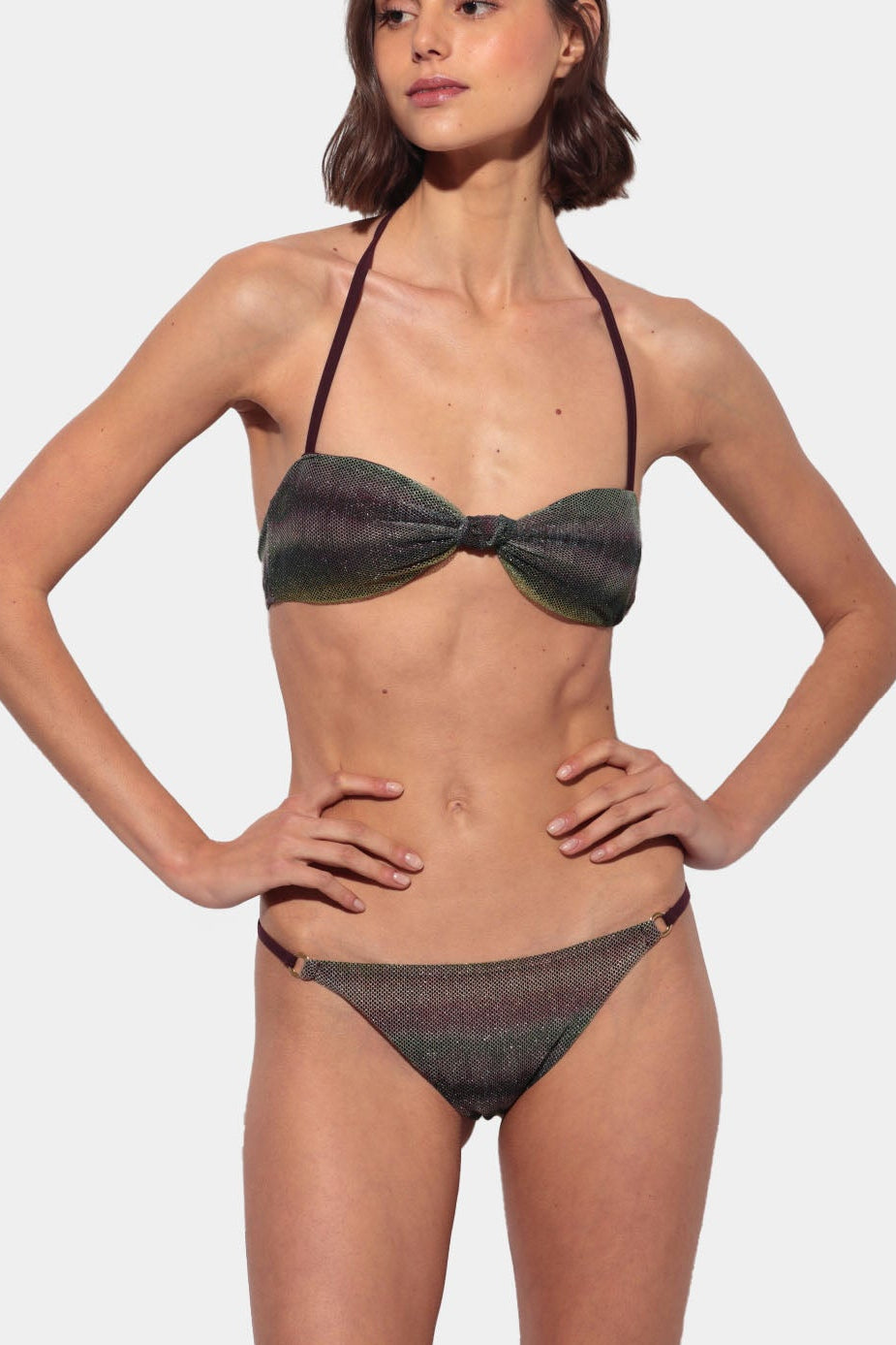 Grazia - Reversible Wine-Colored Bikini with Twist Bandeau and Sparkling Net
