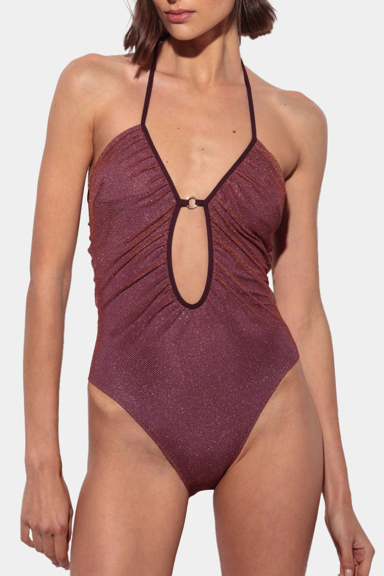Paradiso - Lilac Swimsuit with Sparkling Orange Net