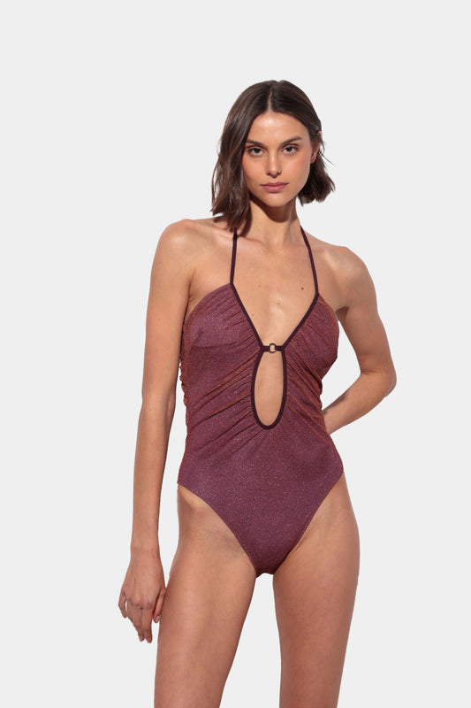 Paradiso - Bañador Lila con Red Brillante Naranja