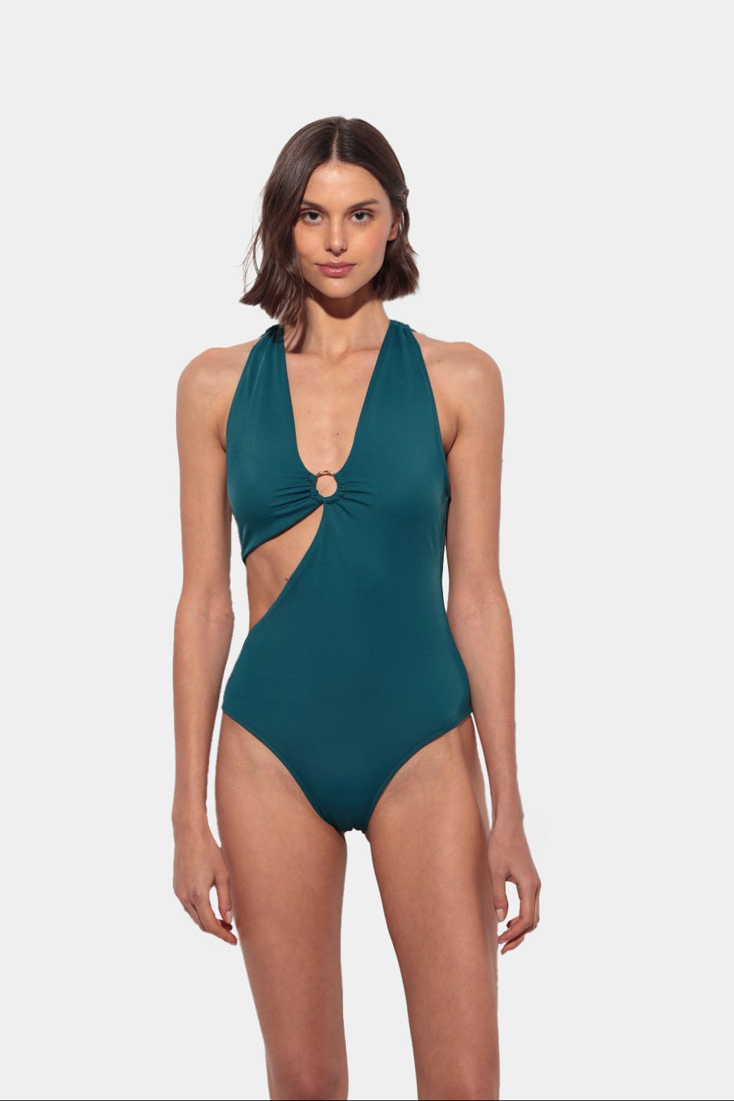 Blu - Teal Swimsuit with V-Neck and Asymmetrical Opening
