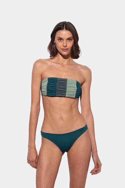 Vento - Tricolor Draped Bandeau Bikini in Green and Gray