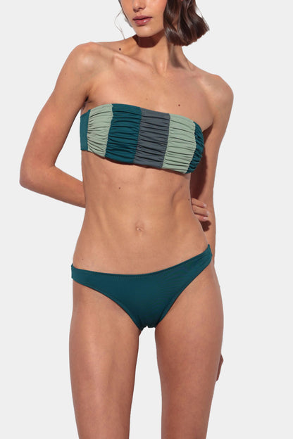 Vento - Tricolor Draped Bandeau Bikini in Green and Gray