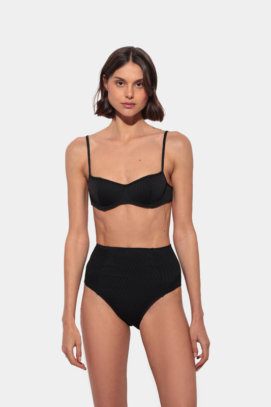 Luce - Bikini Balconette Negro con Aro y Braguita de Cintura Alta