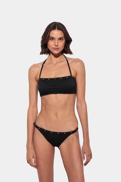 Nero - Black Bandeau Bikini with Gold Studs and Side Buckle