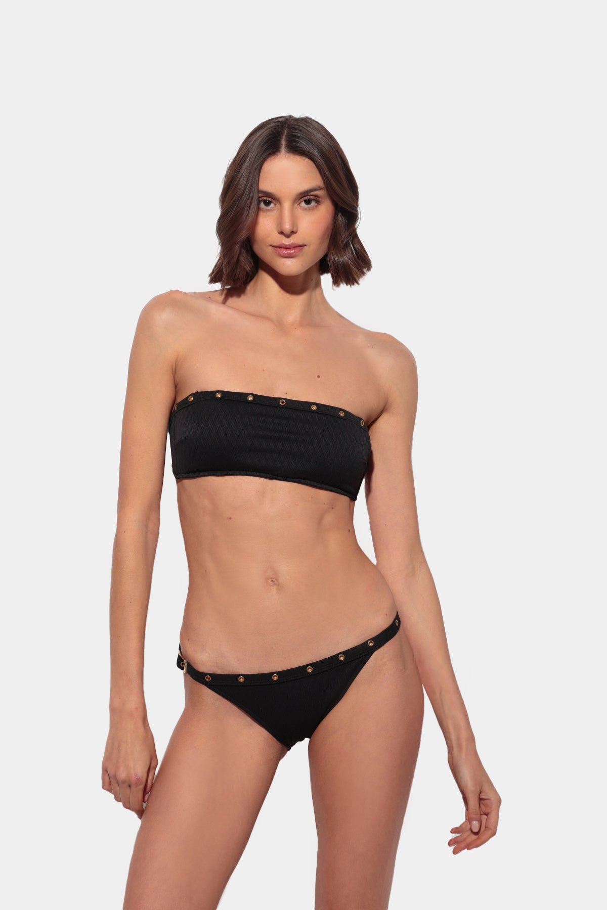 Nero - Black Bandeau Bikini with Gold Studs and Side Buckle