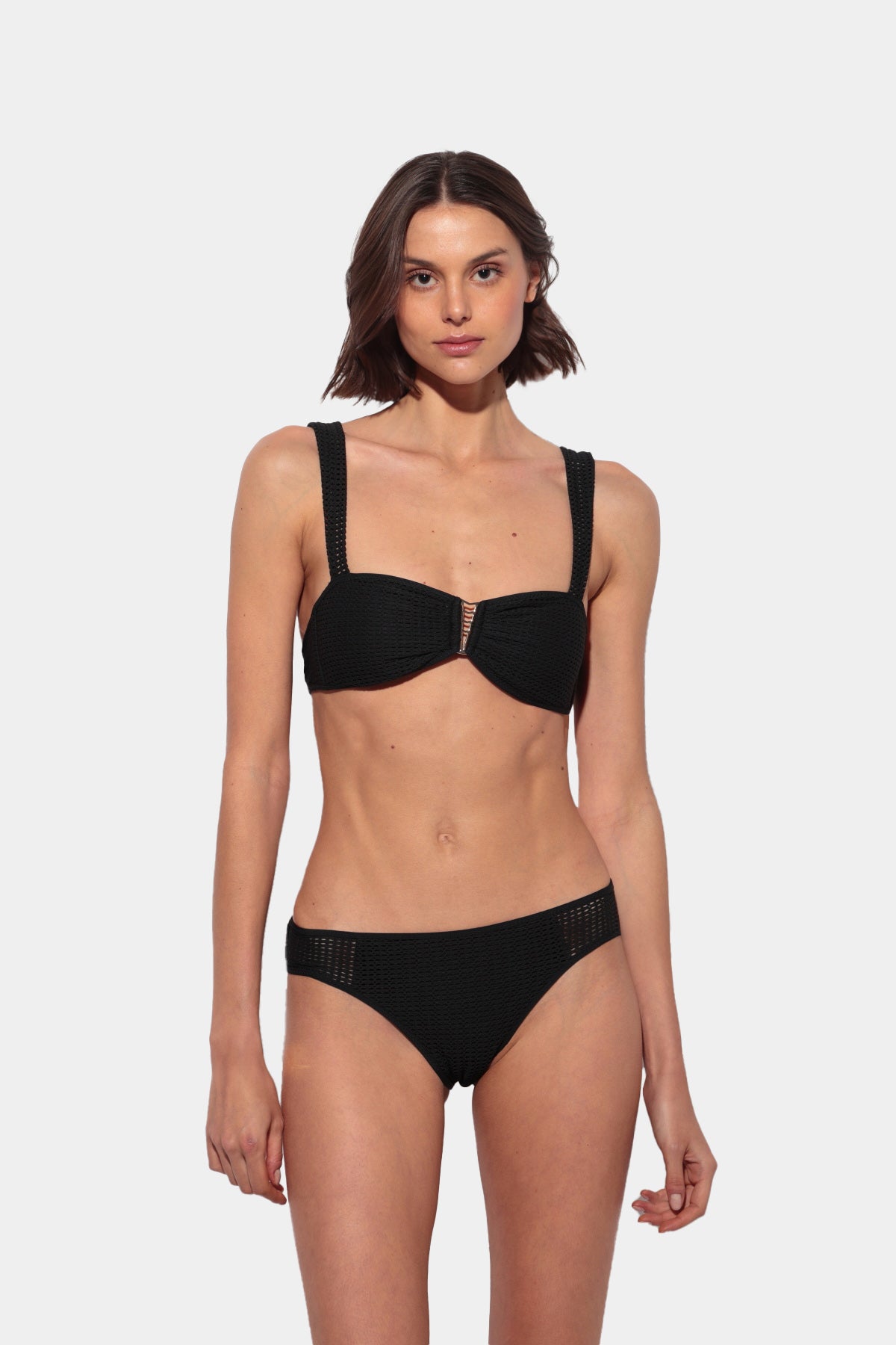 Sogno - Black Mesh Bandeau Bikini with Gold Trim