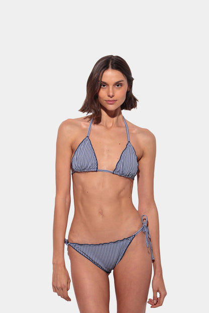 Blue and white gingham adjustable triangle bikini