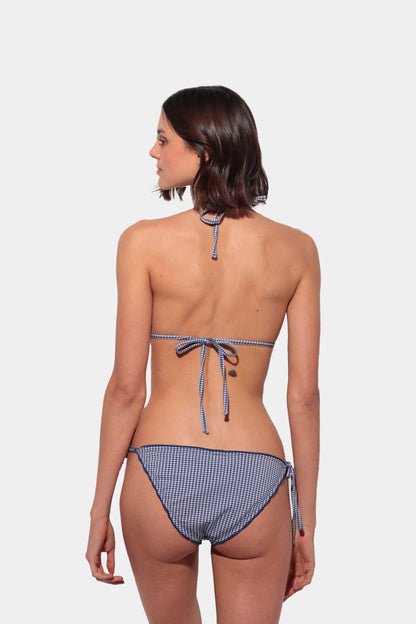 Blue and white gingham adjustable triangle bikini