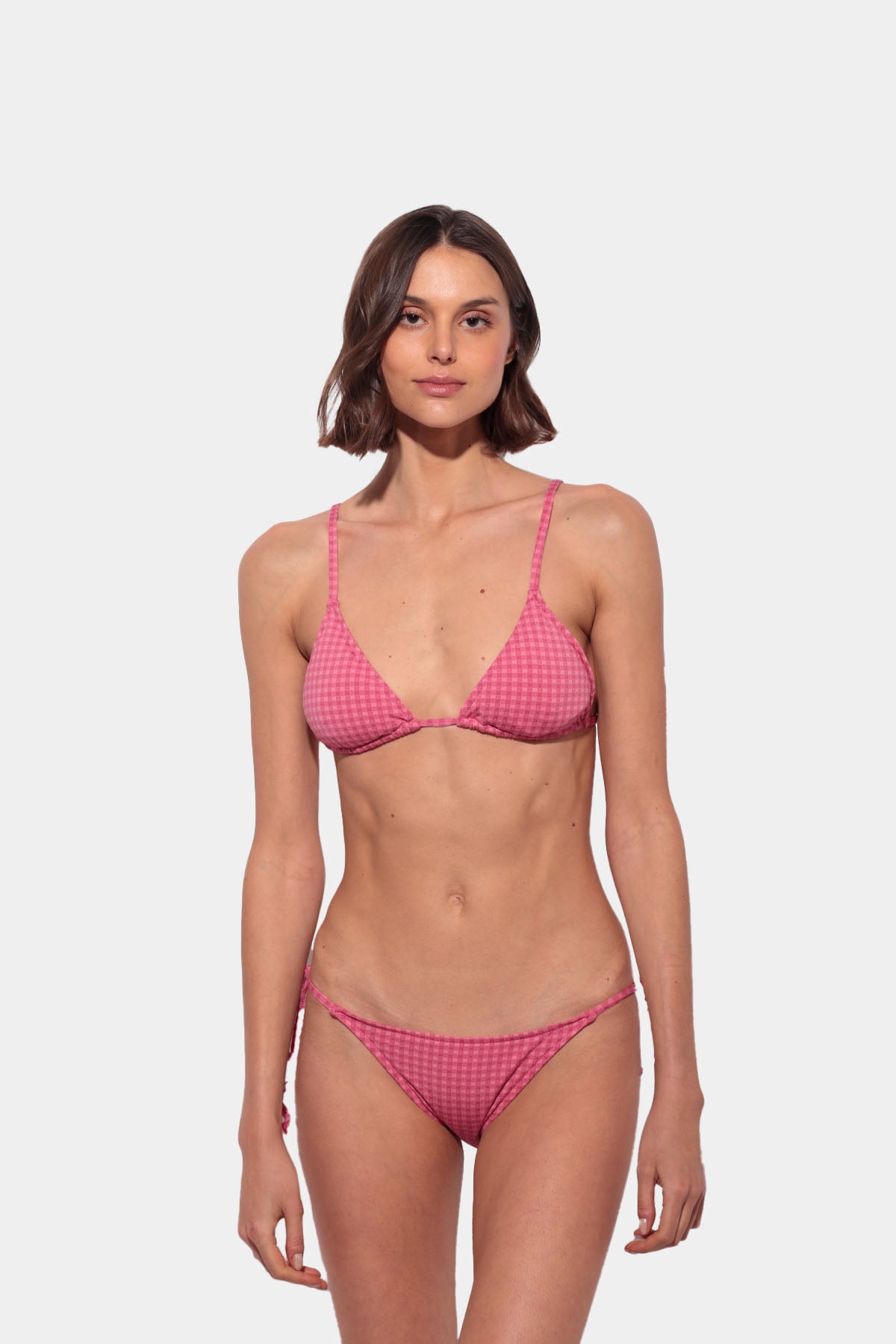 Pink gingham adjustable triangle bikini