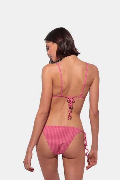 Pink gingham adjustable triangle bikini